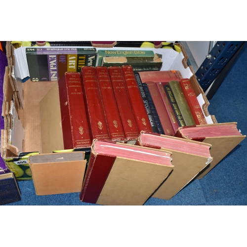 455 - FIVE BOXES OF BOOKS to include a large quantity of military-related to assorted World War Two topics... 
