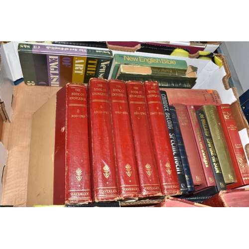 455 - FIVE BOXES OF BOOKS to include a large quantity of military-related to assorted World War Two topics... 