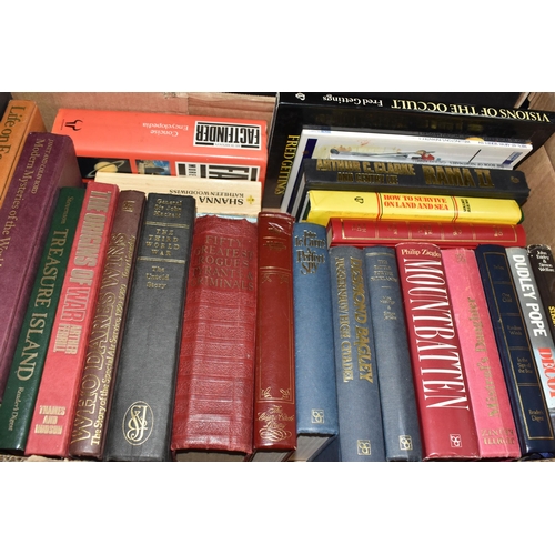 455 - FIVE BOXES OF BOOKS to include a large quantity of military-related to assorted World War Two topics... 