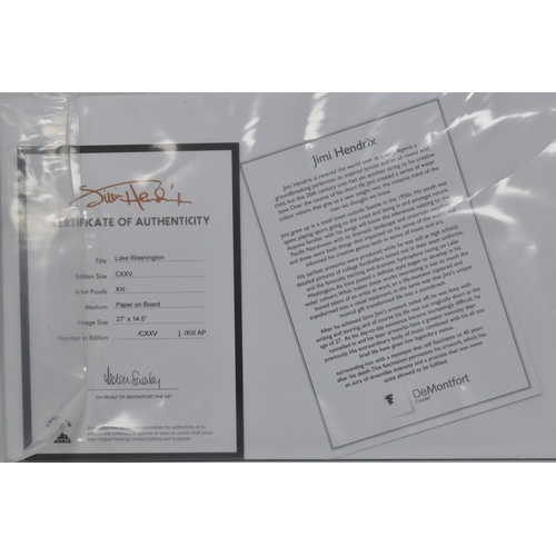 459 - JIMI HENDRIX (1942-1970) 'LAKE WASHINGTON', a modern limited edition print depicting a distant mount... 