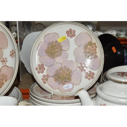 460 - A DENBY 'GYPSY' DINNER AND TEA SET comprising a butter dish, five egg cups, a salt and a pepper shak... 