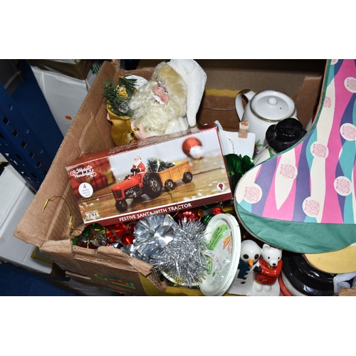 463 - TWO BOXES AND LOOSE CHRISTMAS DECORATIONS AND ORNAMENTS to include two boxed artificial trees to inc... 