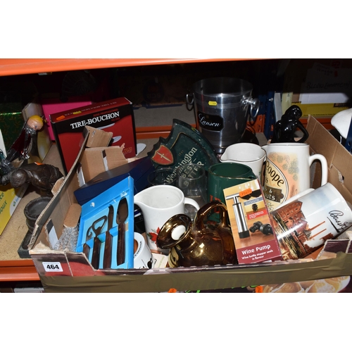 464 - ONE BOX AND LOOSE BREWERIANA comprising four ceramic advertising jugs comprising two Wade Bass jugs,... 