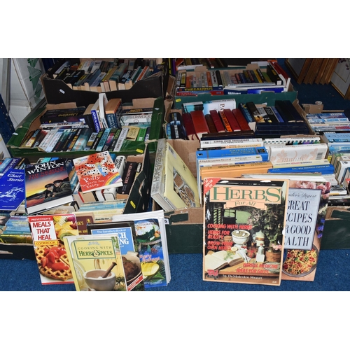 465 - EIGHT BOXES OF BOOKS to include a box of marketing and business books, a box of mixed cookery books,... 