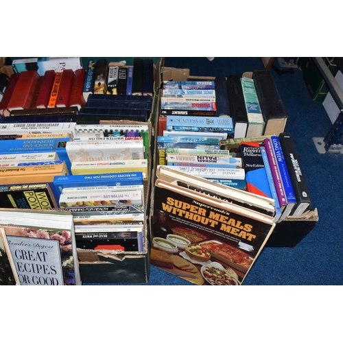 465 - EIGHT BOXES OF BOOKS to include a box of marketing and business books, a box of mixed cookery books,... 
