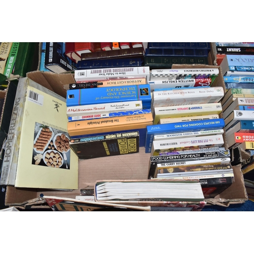 465 - EIGHT BOXES OF BOOKS to include a box of marketing and business books, a box of mixed cookery books,... 