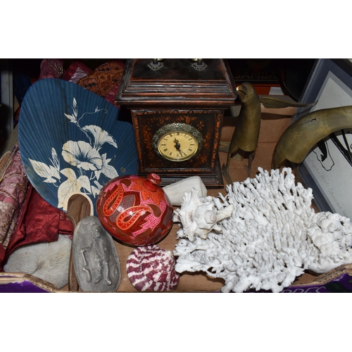 470 - A BOX AND LOOSE SUNDRY ITEMS, to include a framed Henry Napartuk (Canada 1932 - 1985) wood block pri... 