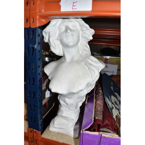 470 - A BOX AND LOOSE SUNDRY ITEMS, to include a framed Henry Napartuk (Canada 1932 - 1985) wood block pri... 