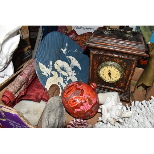 470 - A BOX AND LOOSE SUNDRY ITEMS, to include a framed Henry Napartuk (Canada 1932 - 1985) wood block pri... 