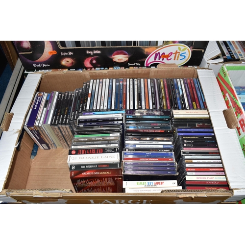 472 - SIX BOXES AND LOOSE CDS, CASSETTE TAPES, DVDS AND VHS TAPES, to include approximately one hundred an... 