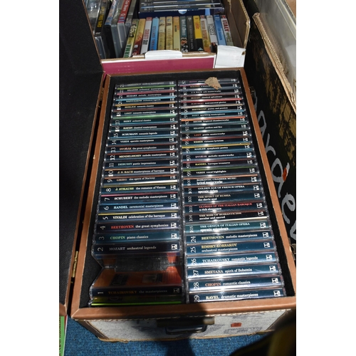 472 - SIX BOXES AND LOOSE CDS, CASSETTE TAPES, DVDS AND VHS TAPES, to include approximately one hundred an... 