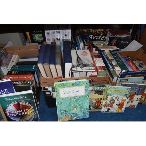 473 - SIX BOXES OF BOOKS, to include approximately one hundred titles in paperback and hardback formats, s... 