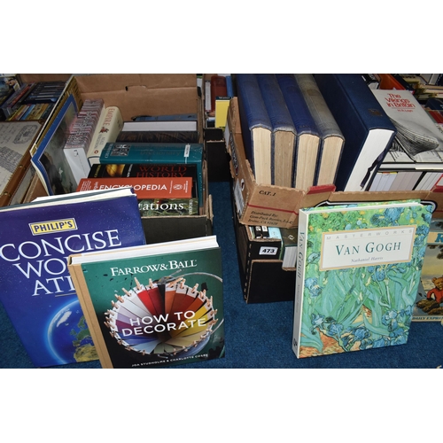 473 - SIX BOXES OF BOOKS, to include approximately one hundred titles in paperback and hardback formats, s... 