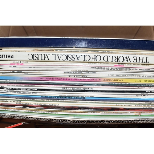 521 - THREE BOXES OF LPS AND R.P.M, to include classical, Jazz, pop, rock, blues, easy listening etc. appr... 