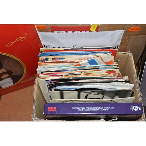 521 - THREE BOXES OF LPS AND R.P.M, to include classical, Jazz, pop, rock, blues, easy listening etc. appr... 