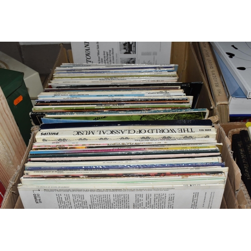 521 - THREE BOXES OF LPS AND R.P.M, to include classical, Jazz, pop, rock, blues, easy listening etc. appr... 