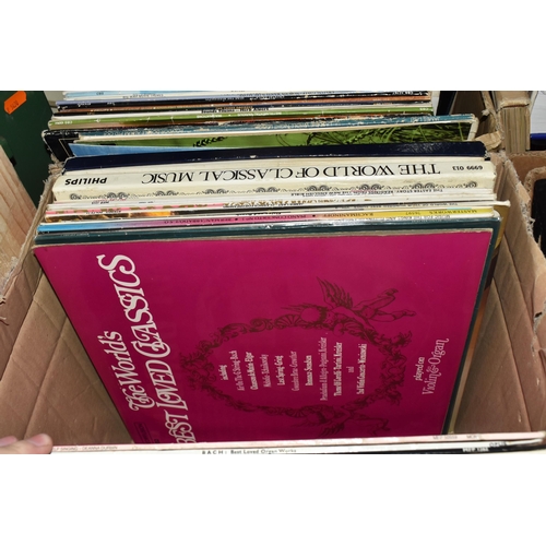 521 - THREE BOXES OF LPS AND R.P.M, to include classical, Jazz, pop, rock, blues, easy listening etc. appr... 