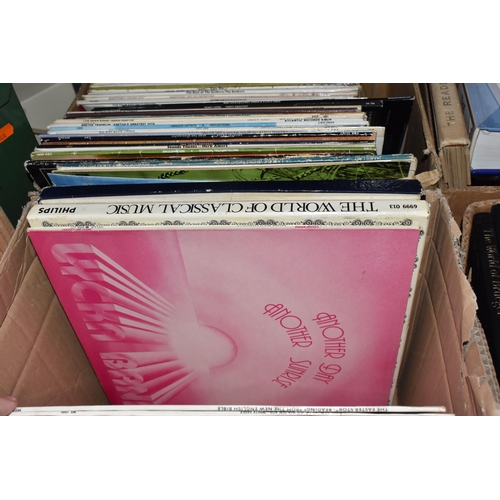 521 - THREE BOXES OF LPS AND R.P.M, to include classical, Jazz, pop, rock, blues, easy listening etc. appr... 
