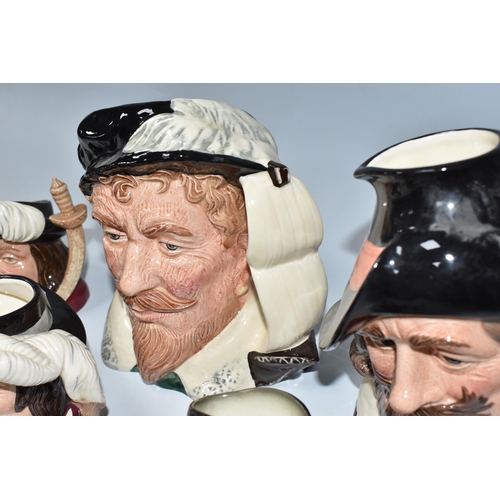 369 - SIX ROYAL DOULTON CHARACTER JUGS, comprising limited edition Sir Francis Drake D6805 no 3786/6000, G... 