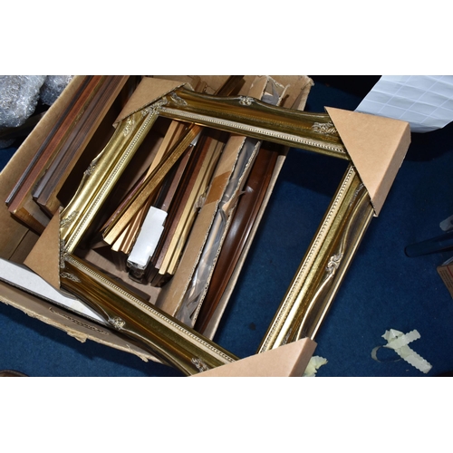 374 - ONE BOX AND LOOSE FRAMES comprising eighteen mostly rectangular wooden frames of assorted form and d... 