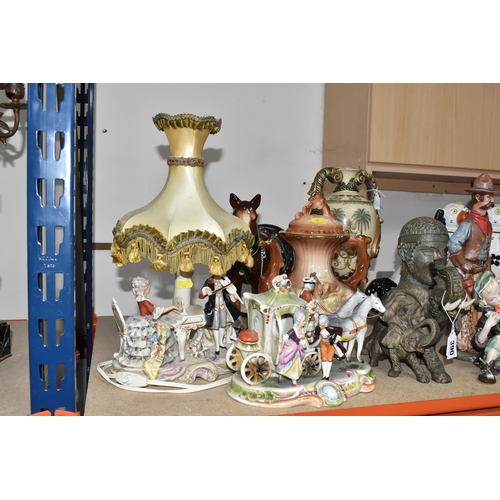 390 - A GROUP OF DECORATIVE ORNEMENTS AND LAMPS, to include a vintage table lamp made in GDR 1859 marked o... 