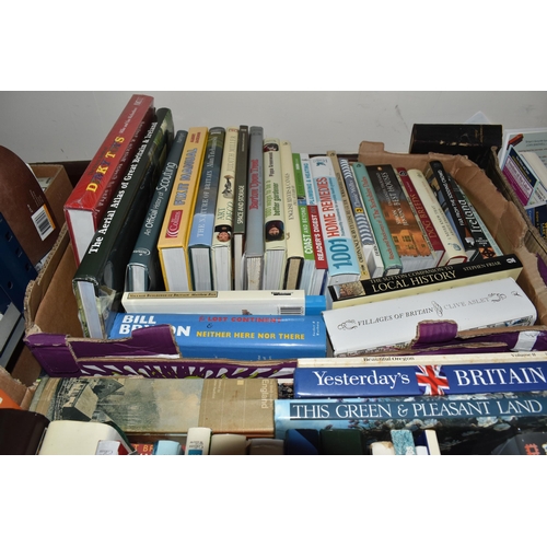 398 - FIVE BOXES OF BOOKS, subject include, antiquarian books, a Biggles first edition 'second case', gard... 