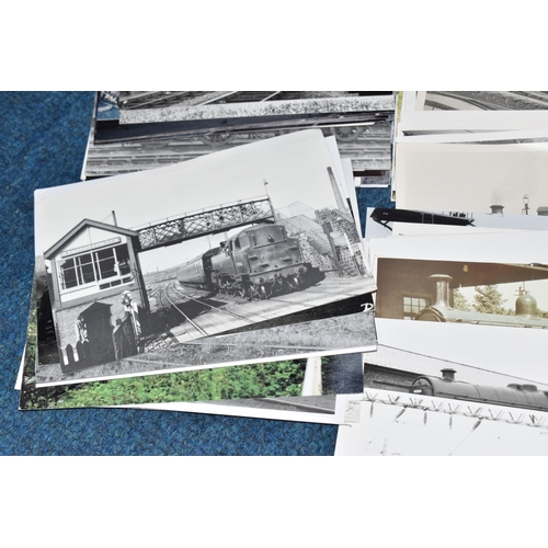 403 - A BOX OF MAINLY BLACK AND WHITE RAILWAY PHOTOGRAPHS, approximately three hundred postcard sized phot... 