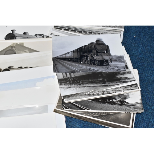 403 - A BOX OF MAINLY BLACK AND WHITE RAILWAY PHOTOGRAPHS, approximately three hundred postcard sized phot... 