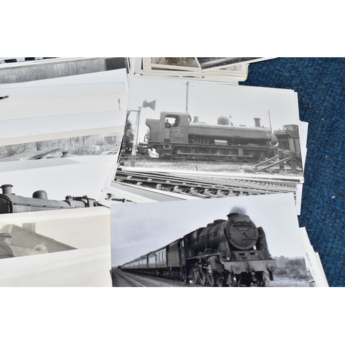 403 - A BOX OF MAINLY BLACK AND WHITE RAILWAY PHOTOGRAPHS, approximately three hundred postcard sized phot... 