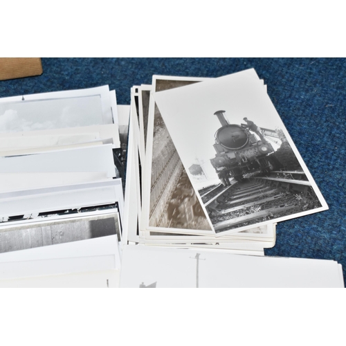 403 - A BOX OF MAINLY BLACK AND WHITE RAILWAY PHOTOGRAPHS, approximately three hundred postcard sized phot... 