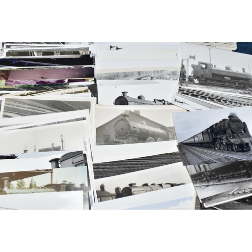 403 - A BOX OF MAINLY BLACK AND WHITE RAILWAY PHOTOGRAPHS, approximately three hundred postcard sized phot... 