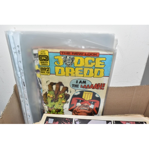 404 - BOX OF 2000AD AND MARVEL COMICS, list of intact comics available on request