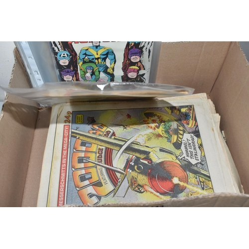 404 - BOX OF 2000AD AND MARVEL COMICS, list of intact comics available on request