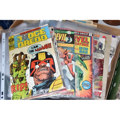 404 - BOX OF 2000AD AND MARVEL COMICS, list of intact comics available on request