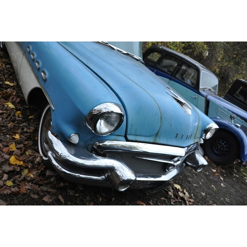 1011 - A 1956 BUICK RIVIERA THREE DOOR COUPE CAR, in blue and white with matching vinyl interior, a 6000cc ... 