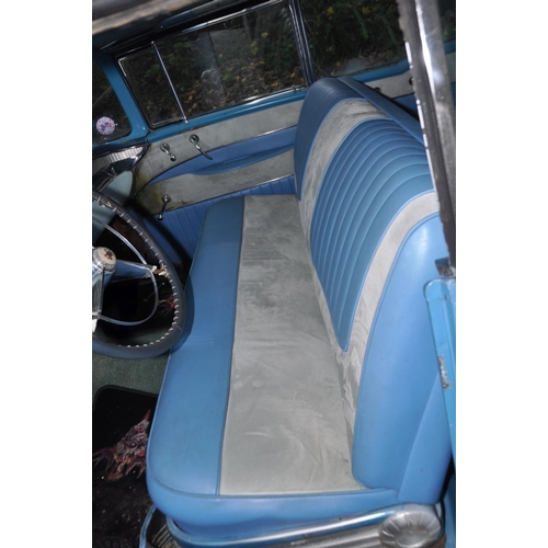 1011 - A 1956 BUICK RIVIERA THREE DOOR COUPE CAR, in blue and white with matching vinyl interior, a 6000cc ... 