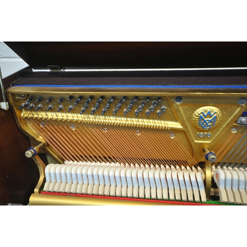 1201 - A WELMAR MAHOGANY UPRIGHT OVERSTRUNG PIANO, the hinged lid enclosing the gold painted cast iron fram... 