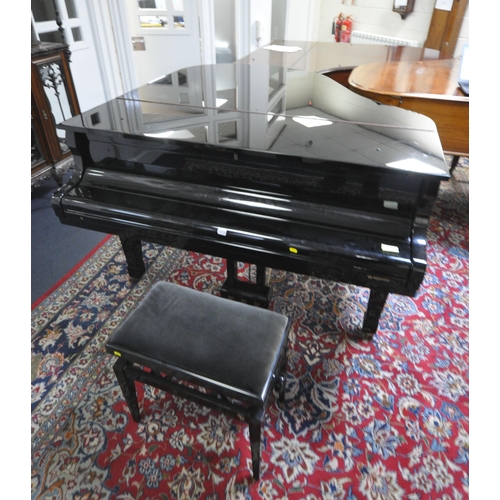 1210 - AN OFFENBACH GLOSSY BLACK 5FT3 OVERSTRUNG BABY GRAND PIANO, serial number G019297, the hinged lid en... 