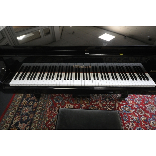 1210 - AN OFFENBACH GLOSSY BLACK 5FT3 OVERSTRUNG BABY GRAND PIANO, serial number G019297, the hinged lid en... 