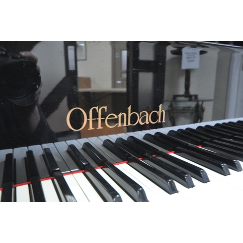 1210 - AN OFFENBACH GLOSSY BLACK 5FT3 OVERSTRUNG BABY GRAND PIANO, serial number G019297, the hinged lid en... 