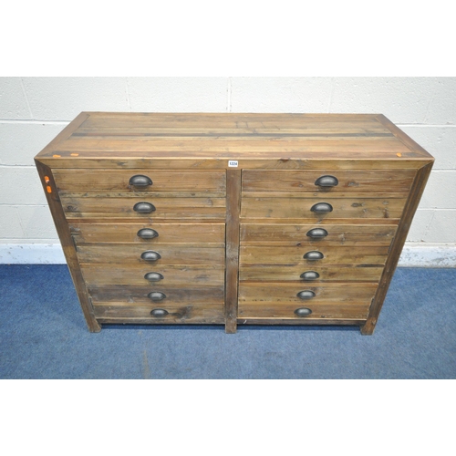 1224 - A MODERN RUSTIC STYLE PINE SIDEBOARD, fitted with two drawers, above double cupboard doors, length 1... 