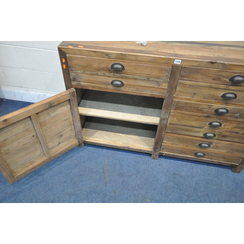 1224 - A MODERN RUSTIC STYLE PINE SIDEBOARD, fitted with two drawers, above double cupboard doors, length 1... 