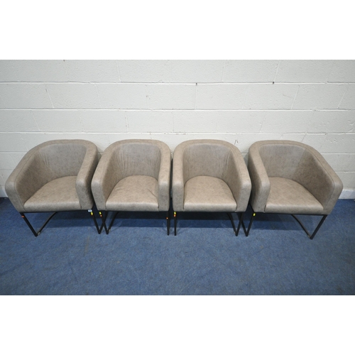 1227 - A SET OF FOUR MODERN TUB CHAIRS, raised on a metal frame, width 66cm x depth 62cm x height 77cm (con... 