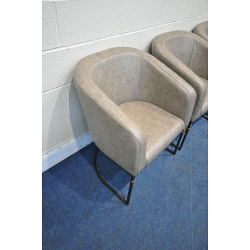 1227 - A SET OF FOUR MODERN TUB CHAIRS, raised on a metal frame, width 66cm x depth 62cm x height 77cm (con... 