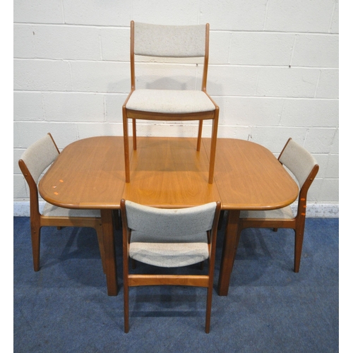 1230 - A MID CENTURY TEAK D SCAN EXTENDING DINING TABLE, with a single fold out leaf, extended length 148cm... 