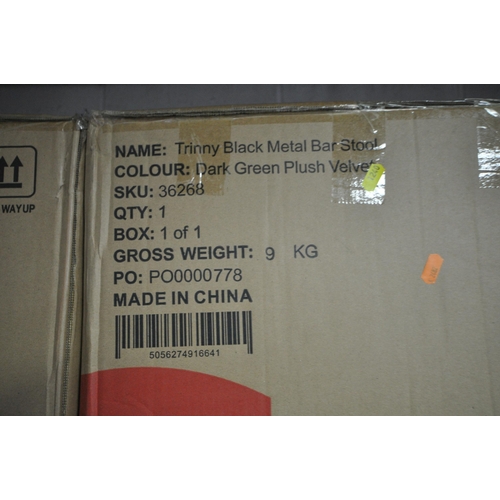 1240 - THREE BOXED DANETTI TRINNY DARK GREEN PLUSH VELVET BAR STOOLS (condition report: both sealed but can... 