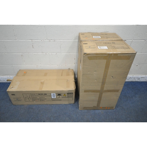 1241 - THREE BOXES EACH CONTAINING A PAIR OF BENTLEY DESIGNS WALNUT VENEER BACK CHAIRS, with linen upholste... 