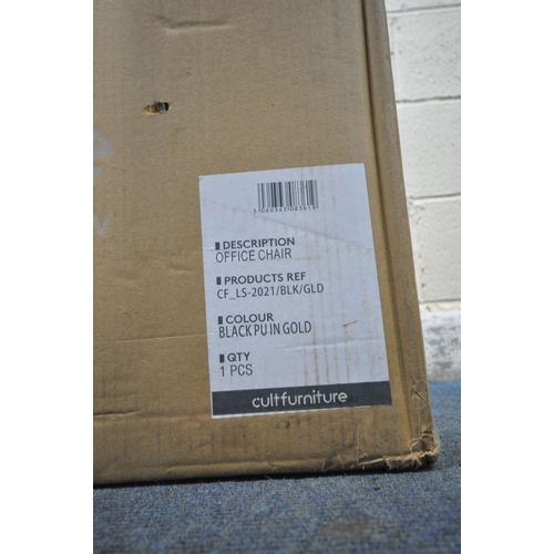 1242 - CULT FURNITURE, A BOXED BRIA LOW BLACK AND GOLD SWIVEL OFFICE CHAIR (condition report: box is sealed... 