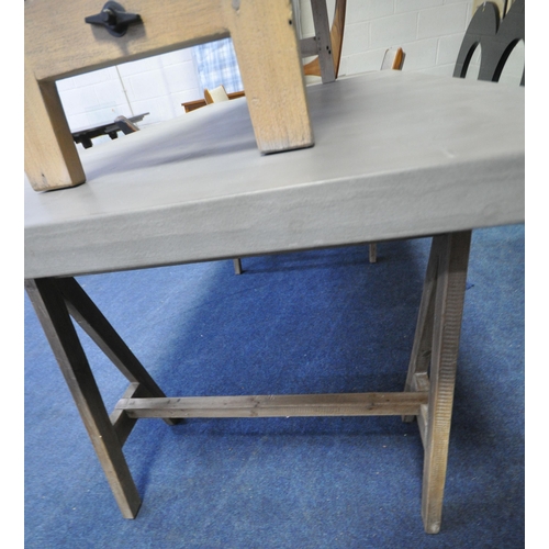 1248 - A MODERN RECTANGULAR DINING TABLE, raised on trestle style legs, length 200cm x depth 90cm x height ... 