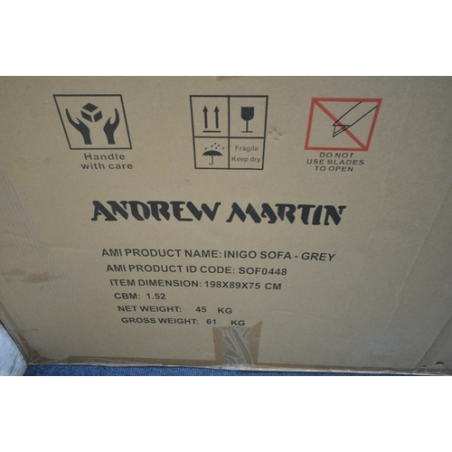 1261 - A BOXED GREY ANDREW MARTIN INIGO SOFA, length 198cm x depth 89cm x height 75cm (condition report: bo... 